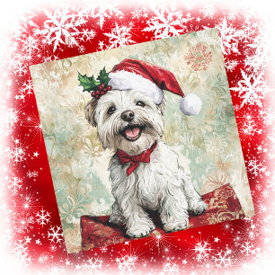 Cartão De Festividades Chapéu de Natal do Westie