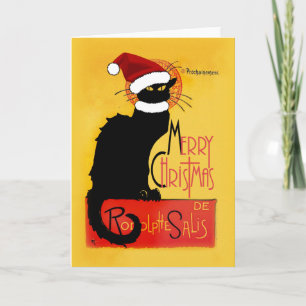 Cartão De Festividades Chapéu de Natal Le Chat Noir de Natal
