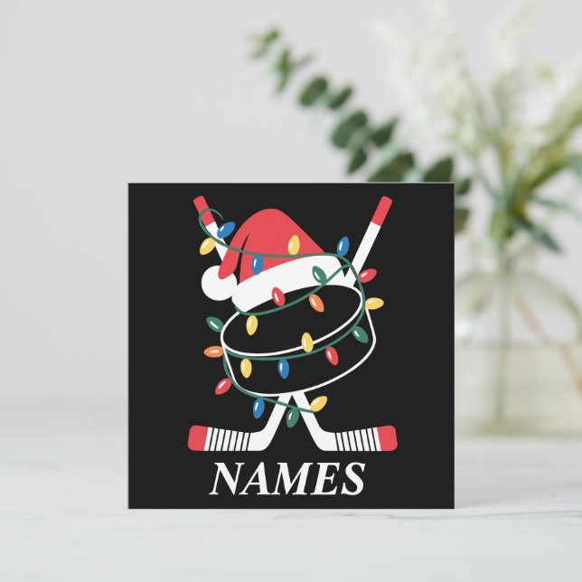 Cartão De Festividades Chapéu de Natal Personalizado com Nome de Hockey G (Em pé/Frente)