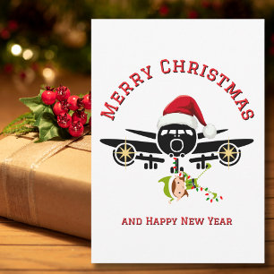 Cartão De Festividades Chapéu de Papai Noel de avião engraçado & Foto de 