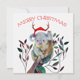 Cartão De Festividades Chapéu de Papai Noel de Coala Australiano Feliz Na