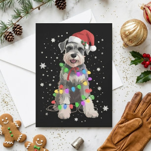 Cartão De Festividades Chapéu de Papai Noel Schnauzer Luzes de Natal Cach