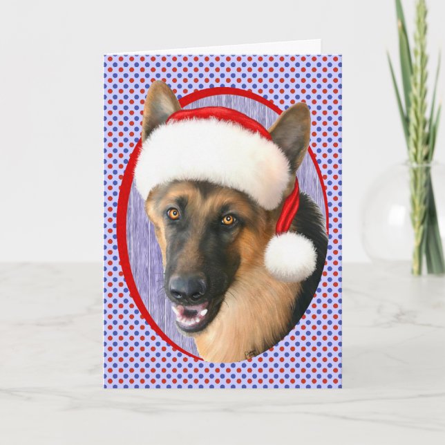 Cartão De Festividades Chapéu do papai noel do Natal do german shepherd (Frente)