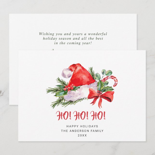 Cartão De Festividades Chapéu Festivo do Papai Noel Saudação de Natal (Frente/Verso)