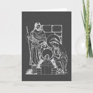 Cartão De Festividades Charcoal Gray and White Nativity Scene