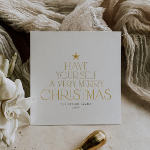 Cartão De Festividades CHARLIE Dourada Star Family Feliz Pequeno Natal