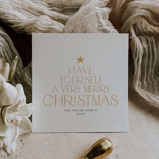 Cartão De Festividades CHARLIE Dourada Star Family Feliz Pequeno Natal (CHARLIE Gold Star Family Merry Little Christmas Holiday Card)