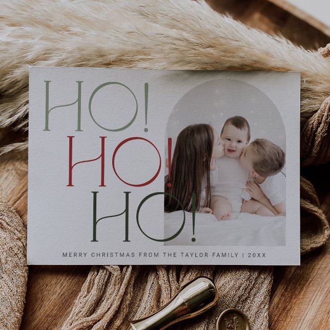 Cartão De Festividades CHARLIE Red Green Ho Ho Family Foto do Natal (CHARLIE Red Green Ho Ho Ho Family Photo Christmas Holiday Card)