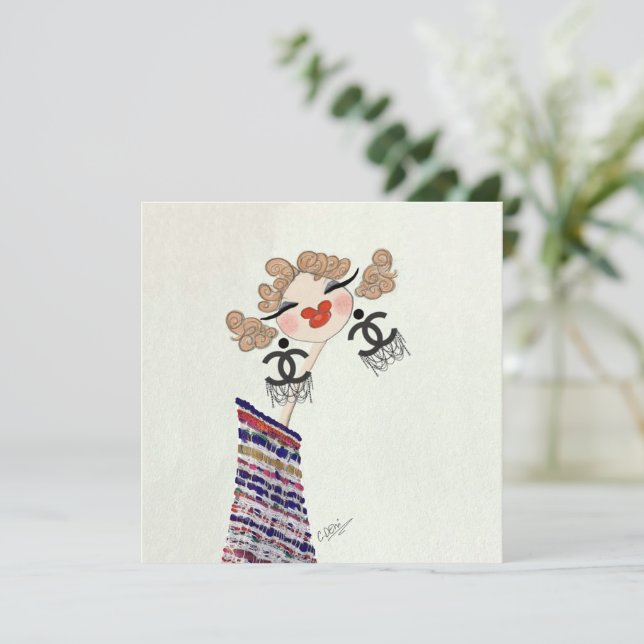 Cartão De Festividades Charlotte é uma ilustração feliz da moda (Em pé/Frente)