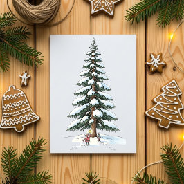 Cartão De Festividades Charming Big Tree Scene Cute Christmas Card Design