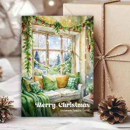 Cartão De Festividades Charming Christmas scene card classic red green  