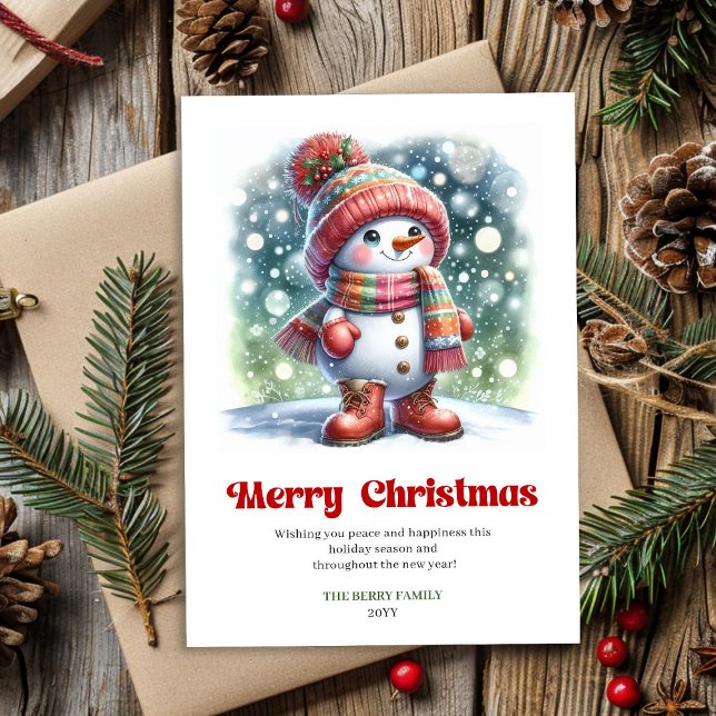 Cartão De Festividades Charming Christmas snowman classic kids greeting  (Charming Christmas snowman classic kids greeting Holiday Card )