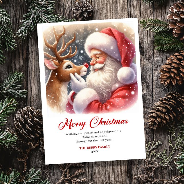 Cartão De Festividades Charming Classic Santa and Rudolph Christmas Card (Festive Classic Santa Rudolph Art Christmas Greeting Card)