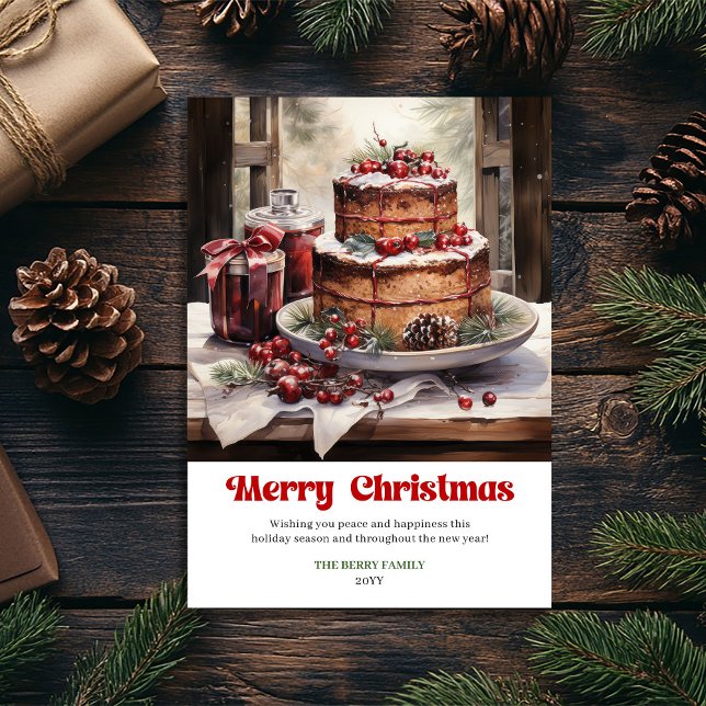 Cartão De Festividades Charming rustic Christmas scene bold typographic  (Charming rustic Christmas scene bold typographic card)