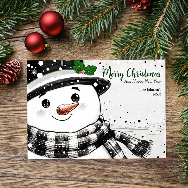 Cartão De Festividades Charmoso Aquarela Snowman Natal (Criador carregado)