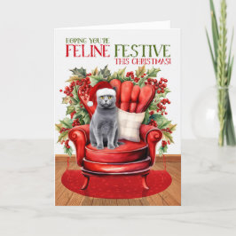 Cartão De Festividades Chartreux Cinza Natal Gato FELO