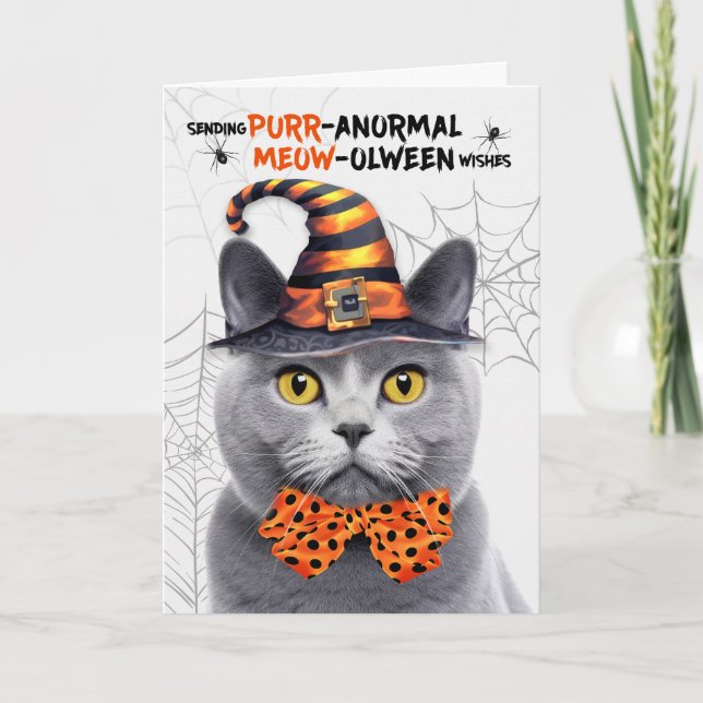 Cartão De Festividades Chartreux Halloween Cat PURRolentre anormal (Frente)