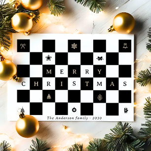 Cartão De Festividades Checkboard de Feliz Natal da Rússia Elegante