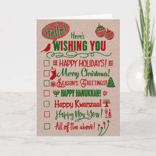 Cartão De Festividades Checkbox Choose Your Holiday