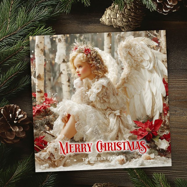 Cartão De Festividades Cheerful angelic angel red gold festive shining   (Cheerful angelic angel red gold festive shining card)