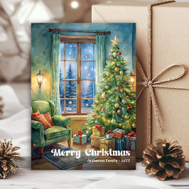Cartão De Festividades Cheerful Christmas scene card rustic holiday tones