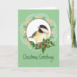 Cartão De Festividades Cheerful Christmas Watercolor Chickadee Bird Holly