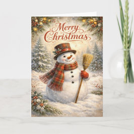 Cartão De Festividades Cheerful Rustic Snowman Merry Christmas Winter