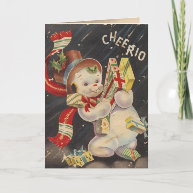 Cartão De Festividades "Cheerio" Vintage Snowpeople (Frente)