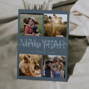 Cartão De Festividades CHEERS Ano Novo Grade Azul Foto Grid
