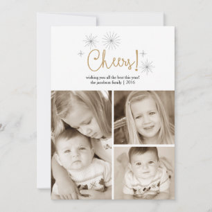 Cartão De Festividades Cheers Happy New Year Gold Fireworks Photo Card