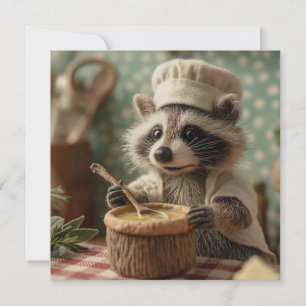 Cartão De Festividades Chef de guaxinim encantador e guincho girando uma