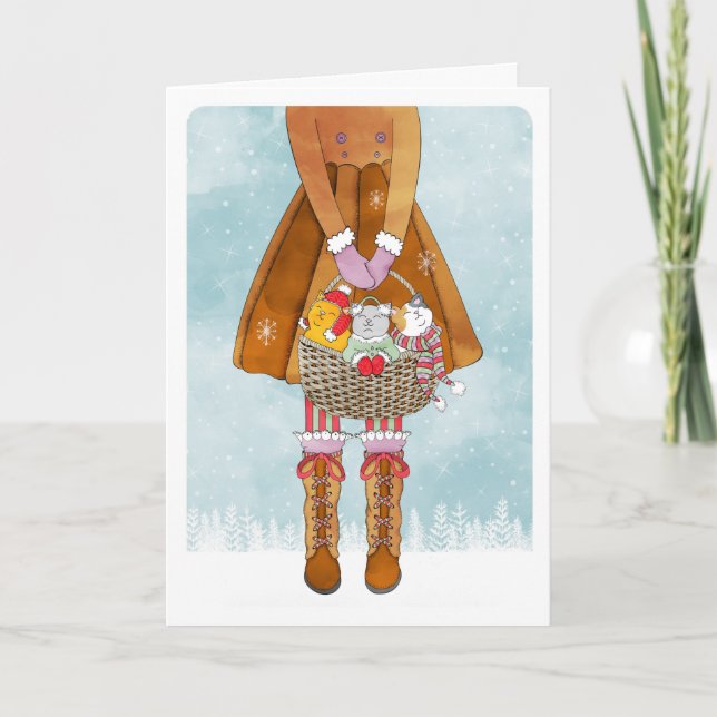 Cartão De Festividades Cheio de cesto de Kittens (Frente)