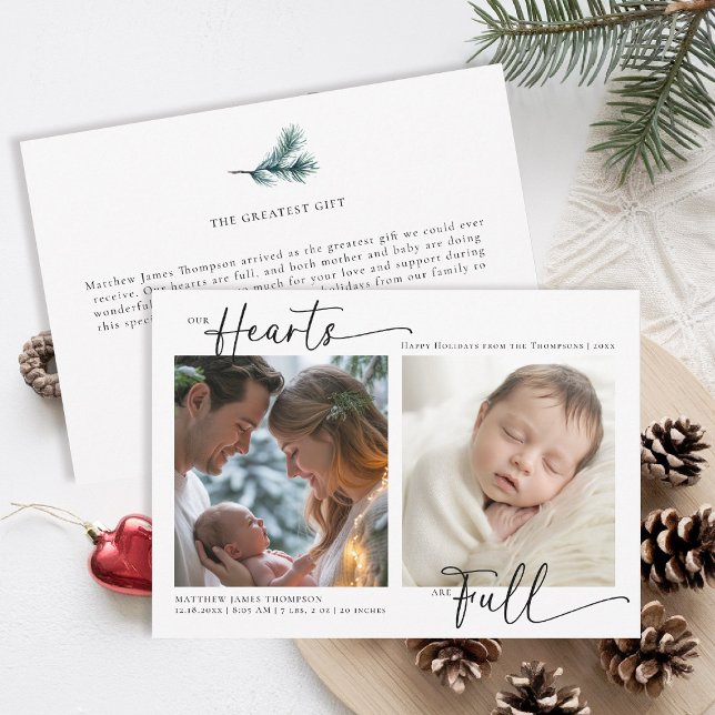 Cartão De Festividades Cheio de natal, família moderna Bebê 2 Fotos (christmas family card baby announcement card chic calligraphy simple elegant 2 photos classic)