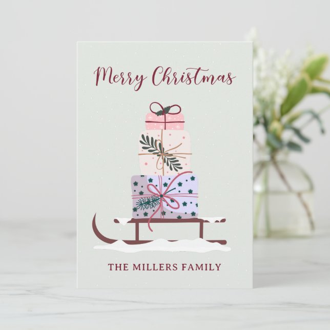 Cartão De Festividades Cheio de presentes, verde-claro (Em pé/Frente)