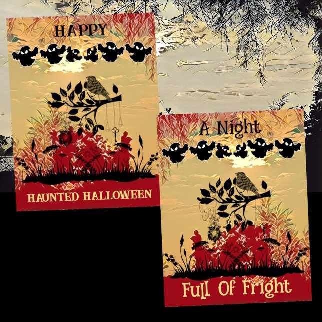 Cartão De Festividades Cheio Noturno Do Sangue Artístico Assustador Verme (Haunted Halloween Card)