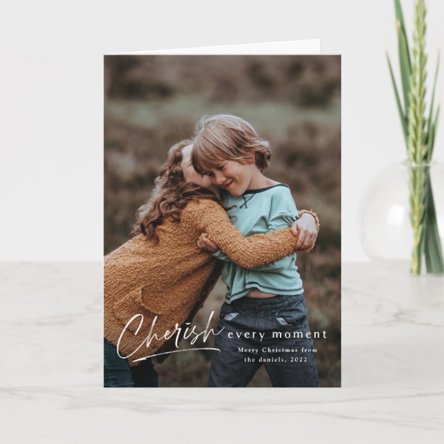 Cartão De Festividades Cherish a cada momento 2 fotos Natal Feriado (Frente)