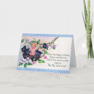 Cartão De Festividades Cherub Blue Birds Vintage Valentines Day Card