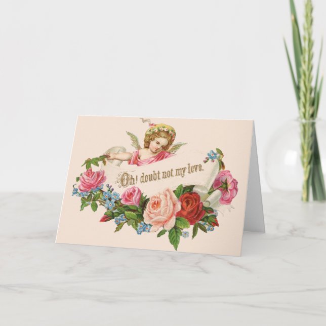 Cartão De Festividades Cherub vitoriano e Namorados Rosa (Frente)