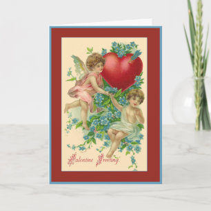 Cartão De Festividades Cherubs and Hearts Vintage Valentine Greetings