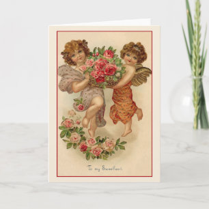 Cartão De Festividades Cherubs e Namorados Rosas vitorianos