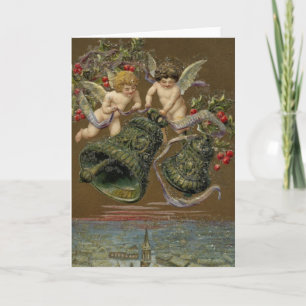 Cartão De Festividades Cherubs Ringing in Christmas 1906
