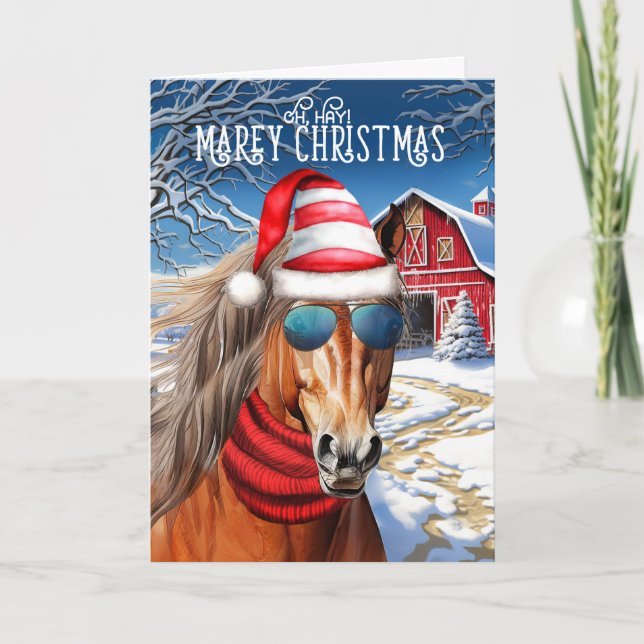 Cartão De Festividades Chestnut Draft Horse Funny MAREy Christmas (Frente)