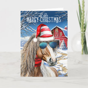 Cartão De Festividades Chestnut Miniature Horse Engraçado MAREy Natal
