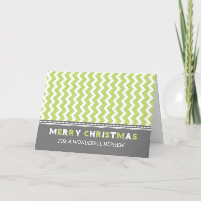 Cartão De Festividades Chevron Green Cinza Nephew Merry Christmas Card (Frente)