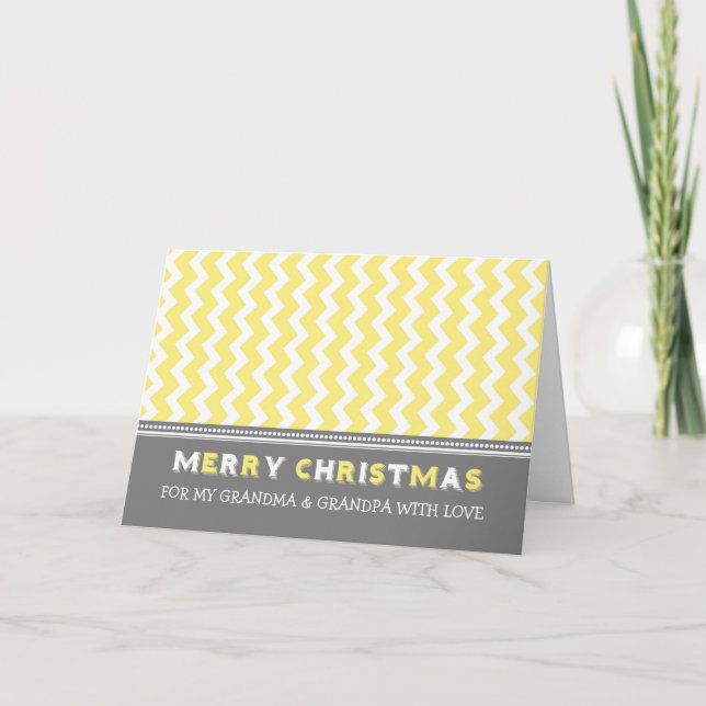 Cartão De Festividades Chevron Yellow Avós Merry Christmas Card (Frente)