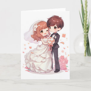 Cartão De Festividades Chibi de Casamento de Casal de Anime