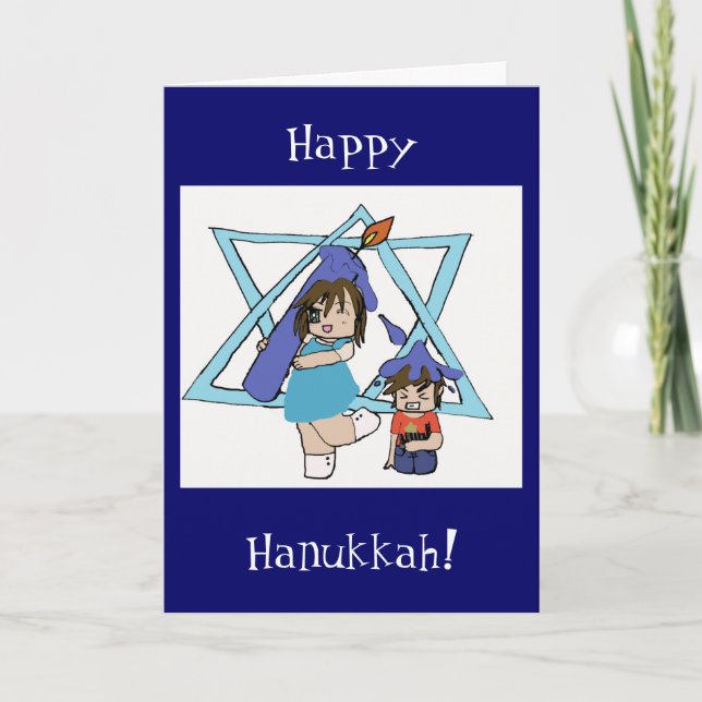 Cartão De Festividades Chibi de Hanukkah (Frente)