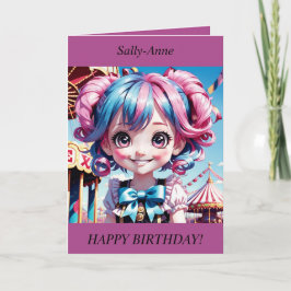 Cartão De Festividades Chibi Girl pink/blue hair smiling Birthday Card
