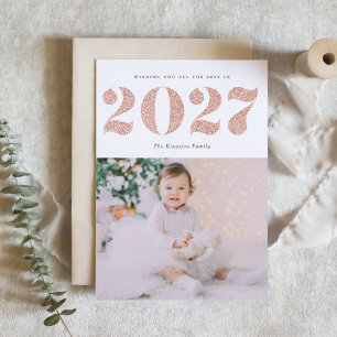 Cartão De Festividades Chic 2022 Brilho em Rosa Dourado Feliz Ano Novo Fo