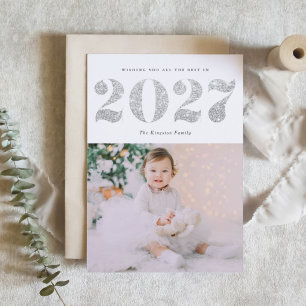 Cartão De Festividades Chic 2022 Brilho Prateado Foto Feliz Ano Novo